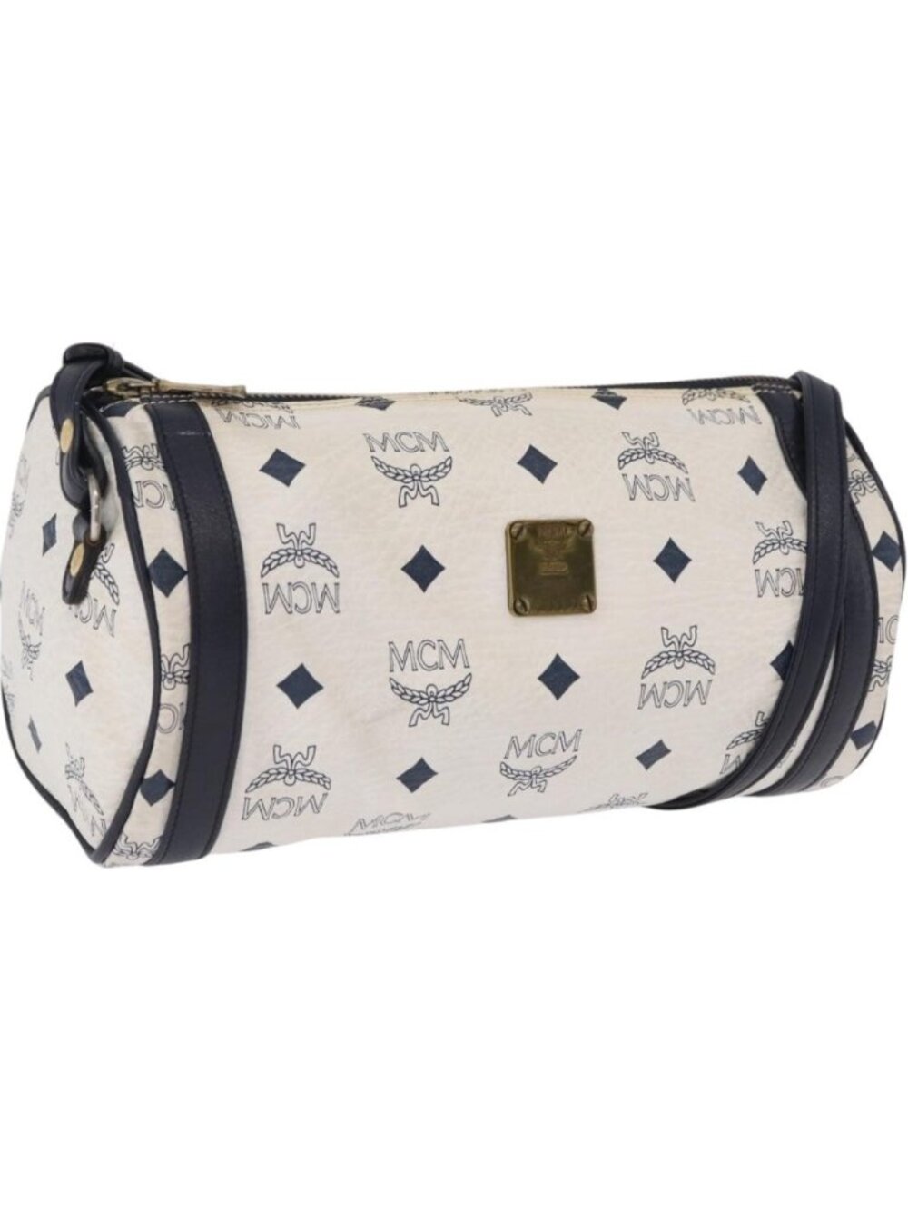 MCM Vicetos Logogram Shoulder Bag PVC White Gold